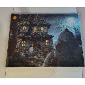 Haunted House LED Light-Up Canvas Wall Art - Spooky Halloween Decor